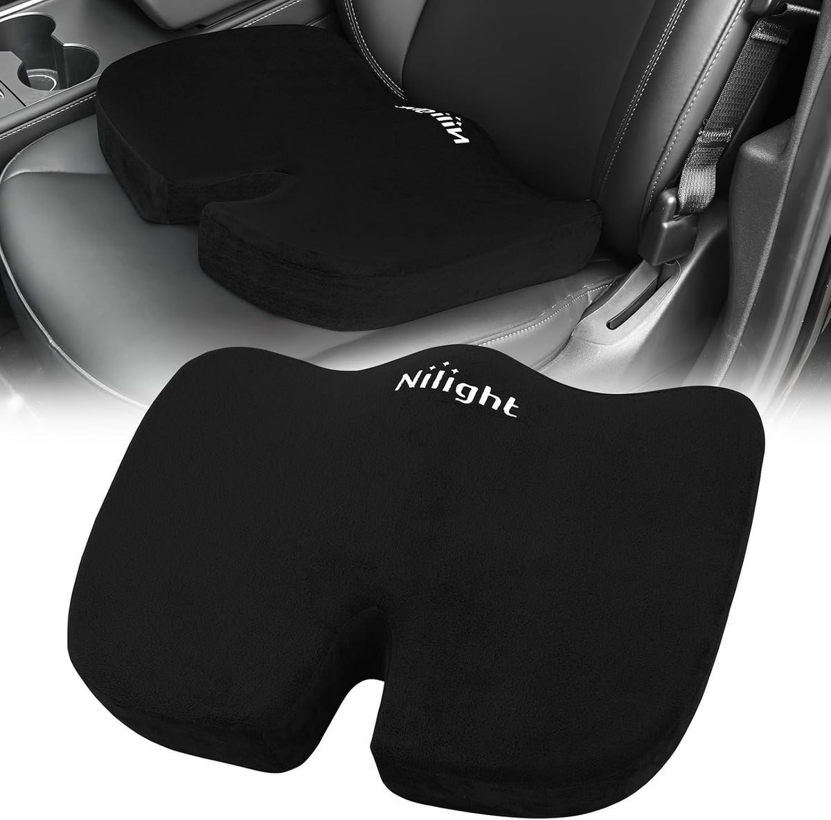 Nilight Car Seat Cushion 1PC Black Leather Mesh Memory Foam Universal