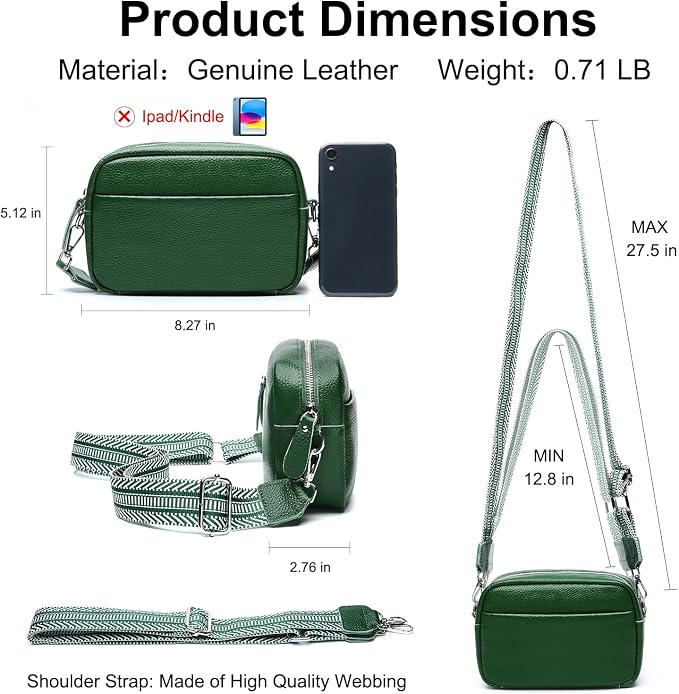 Small Crossbody Bags for Women Genuine Leather, Guitar Strap Shoulder Handbag