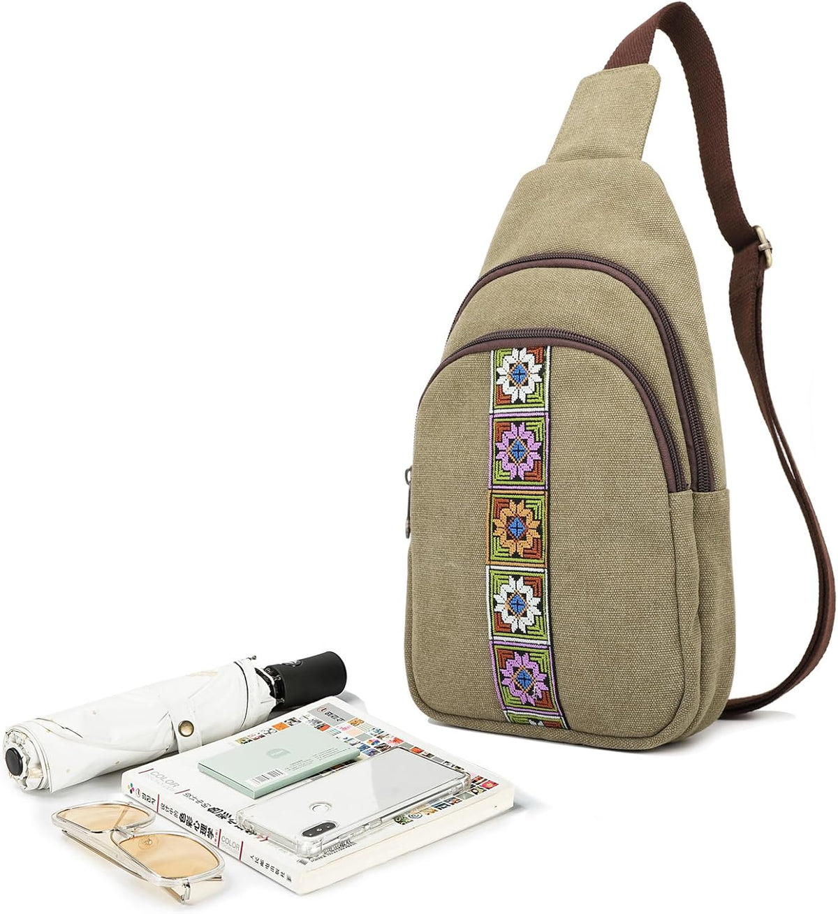 Silkarea Canvas Sling Bag - Stylish Crossbody Purse for Travel & Hiking | Small Daypack Backpack