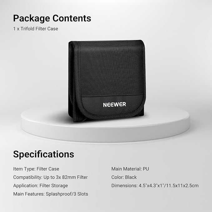 NEEWER 82mm Filter Case, Trifold Foldable Splash Resistant Protective Carry