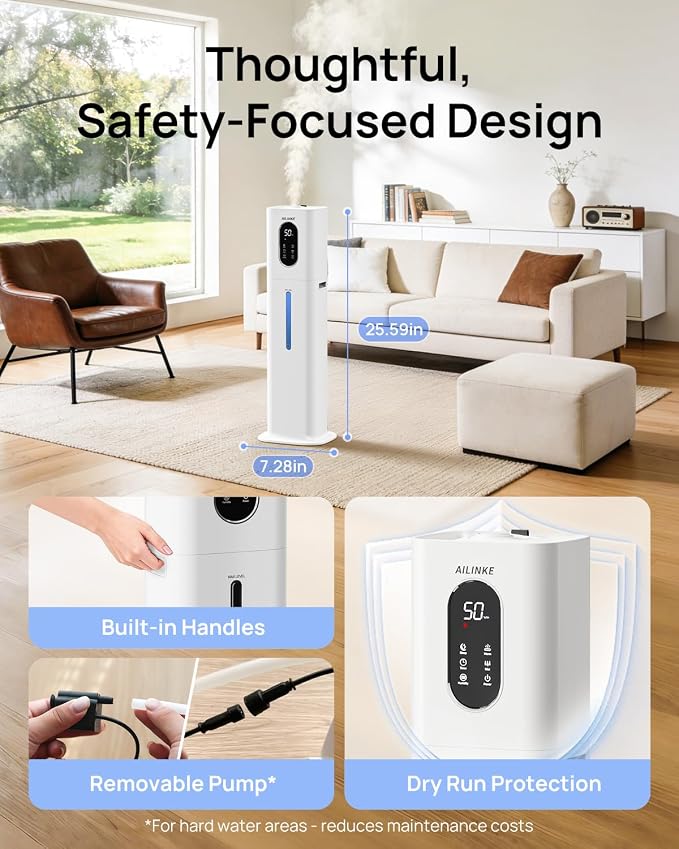 2.1Gal/8L Warm & Cool Mist Humidifiers for Bedroom 500 sq ft, AILINKE Top-Fill Humidifier Large Room with Essential Oil Diffuser, Large Room Humidifiers for Home Baby Nursery Office Plants, White