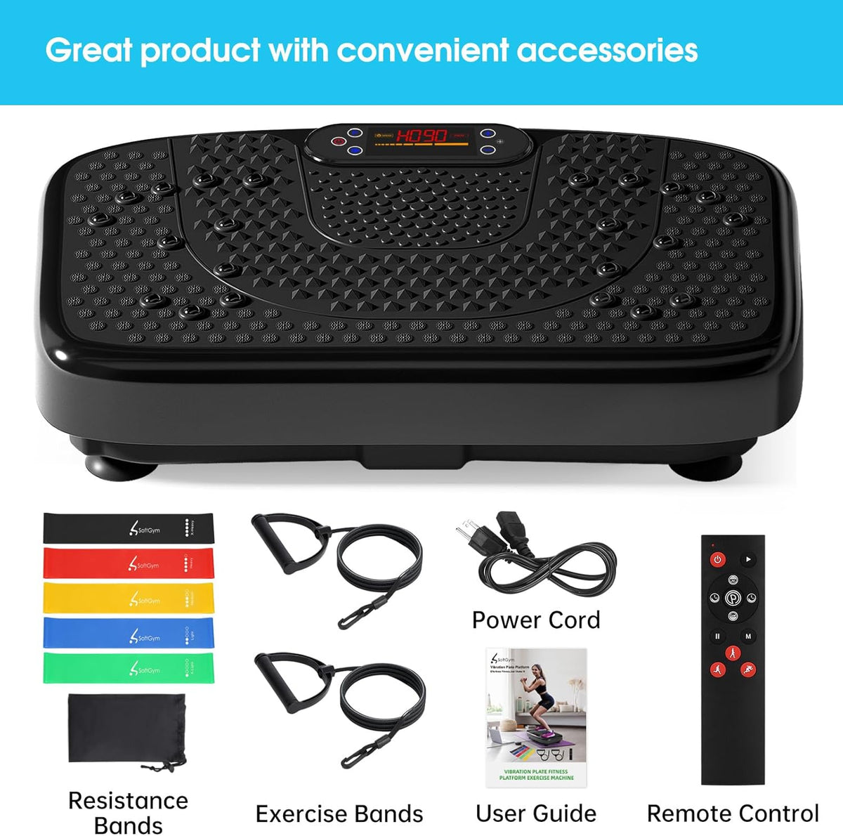 SoftGym Vibration Plate - Whole Body Workout Machine for Lymphatic Drainage | 450 Lbs Capacity with Resistance Bands