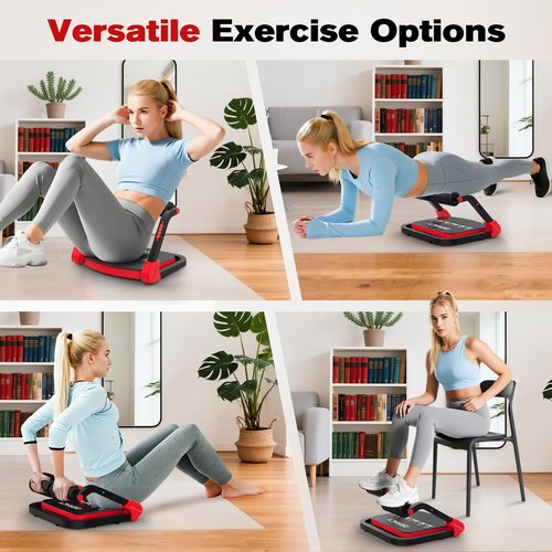 DERACY Sit Up Exercise Equipment, Adjustable Ab Machine, Multi-Functional Sit Up Machine, Ab Workout Equipment, Ab Trainer Machine for Women Men (RED)
