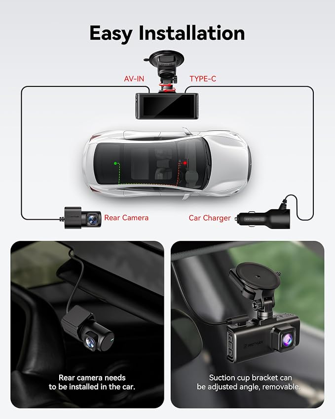 REDTIGER 4K STARVIS 2 Dash Cam Front and Rear, 5GHz WiFi 20MB/s Download