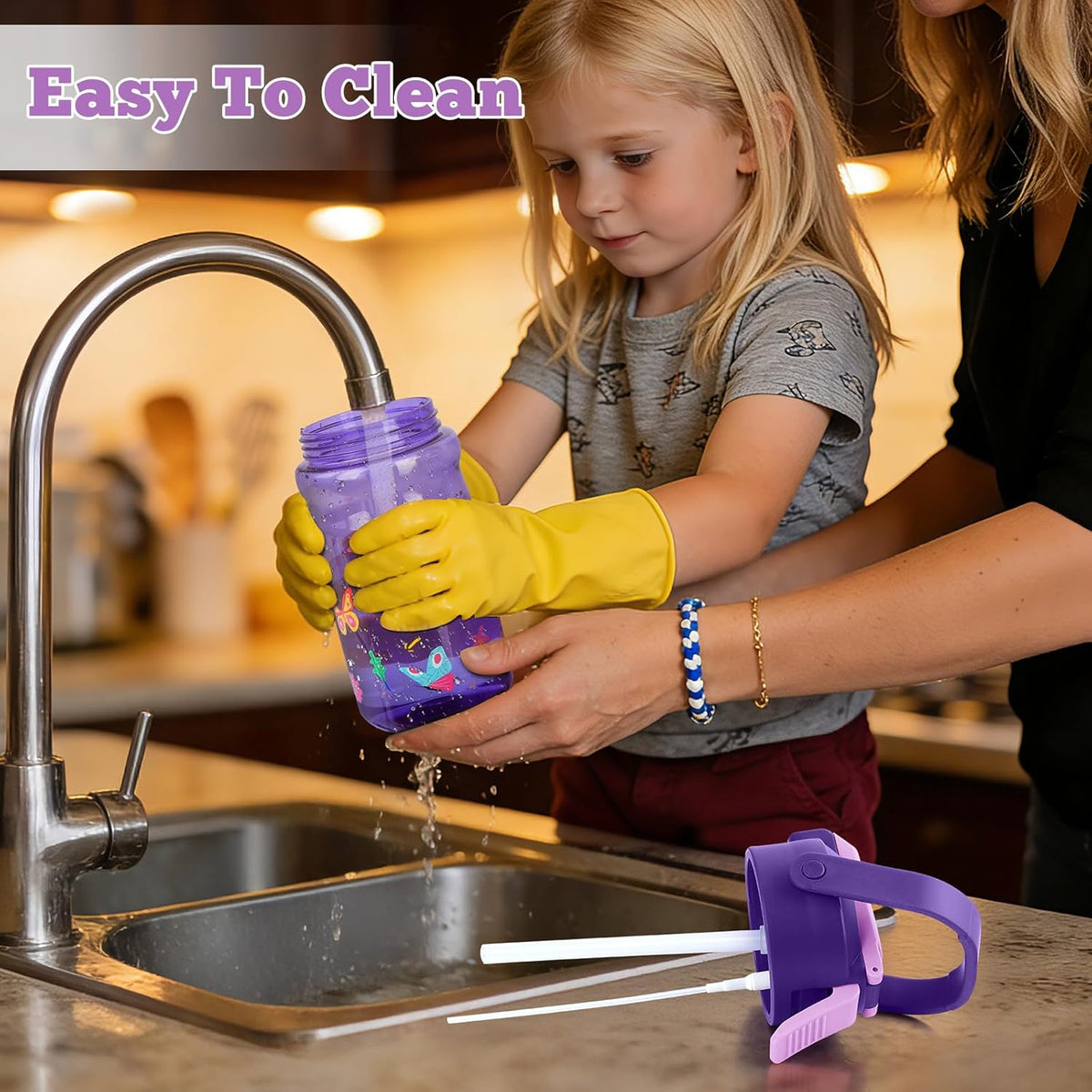 Skiennix 20oz Kids Water Bottle - Leak-Proof Design with Straw, Pop-Up Spout & Detachable Strap - Unicorn