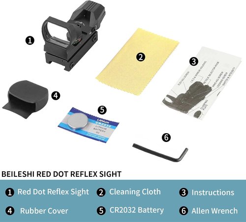 Beileshi Reflex Sight - Adjustable 4 Reticle Styles & 5 Brightness Settings | 20mm Rail Mount