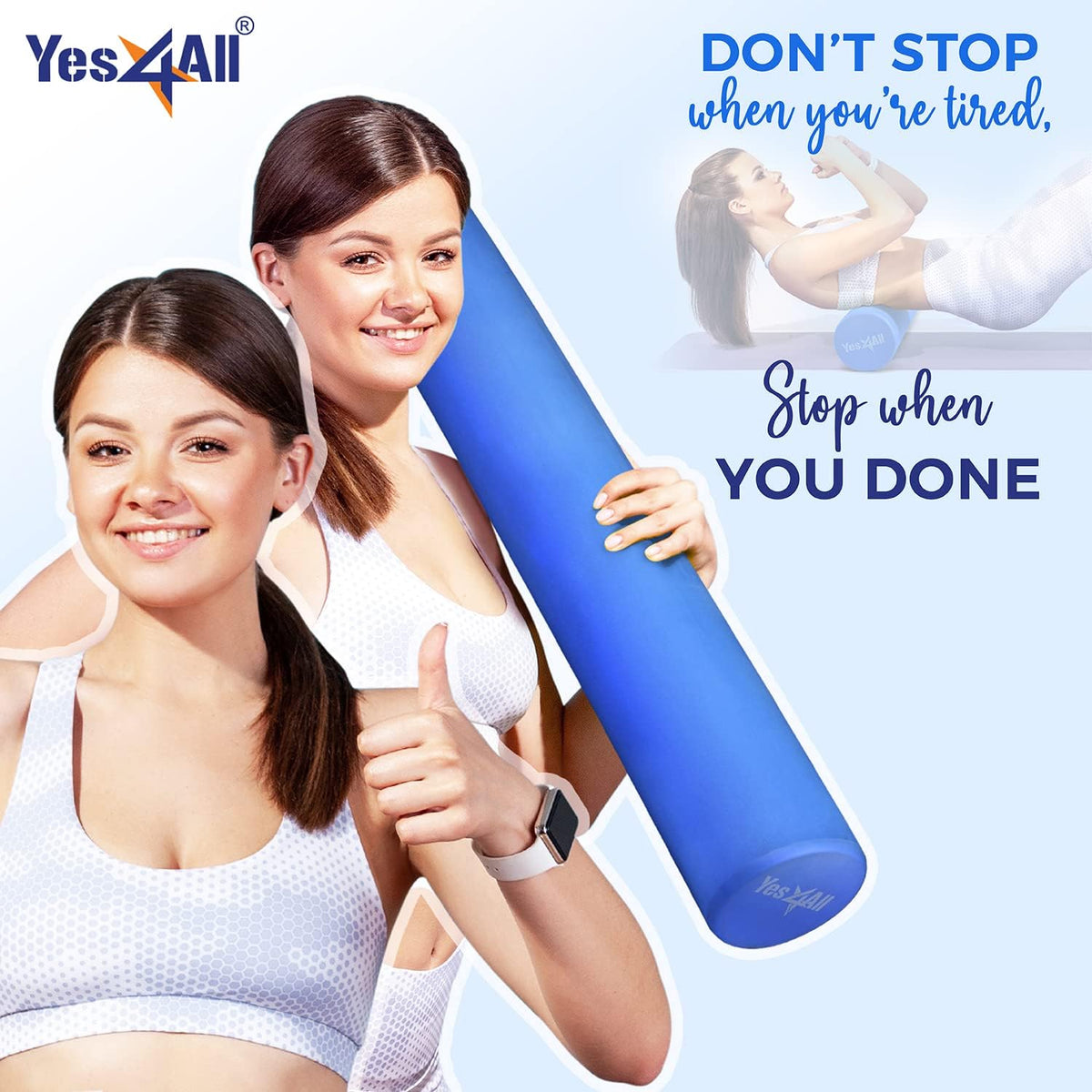 Yes4All EVA Firm Foam Roller - Round Back Roller for Exercise, Yoga & Pilates | 12/18/24/36 Inch Sizes