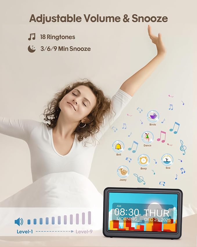 Clock with Day and Date for Elderly, Dimmable Dementia Alzheimers Clocks for