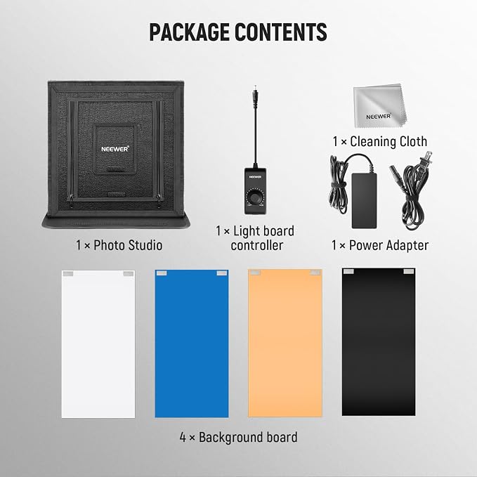 NEEWER Upgraded Photo Studio Light Box, 4 Color Backdrops, Cleaning Cloth