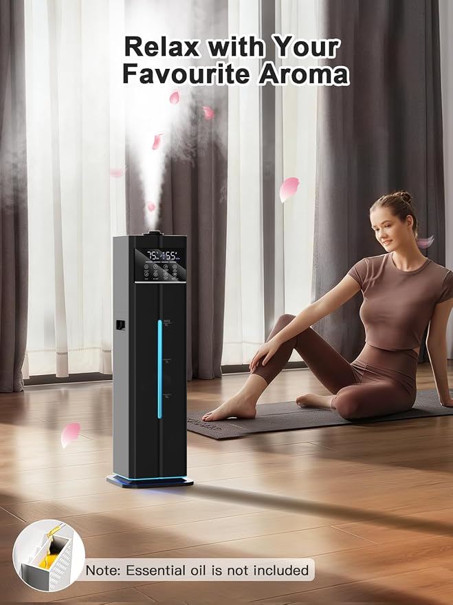 9L/2.4Gal Smart Cool Mist Humidifier, Top Fill Quiet Humidifier Large Room, Covers 550ft², App & Remote Control, 60H Runtime, 7 Colors Light, 4 Mist Modes Humidifiers for Bedroom, Office, Black