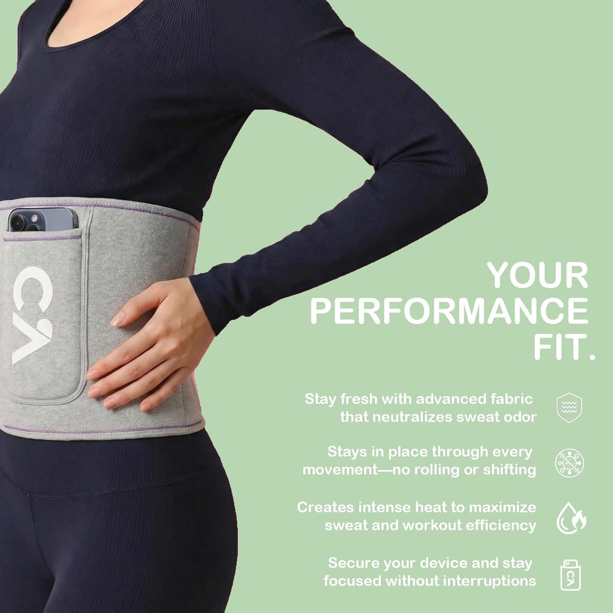 Skiennix Waist Trimmer Belt - Silver Ion Sweat Belt with Anti-Slip Design & Pocket for Precision Fit