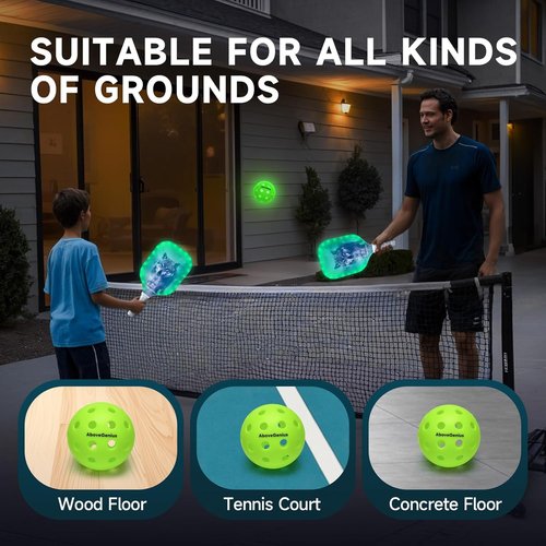AboveGenius LED Light-Up Pickleball Balls - Glow in The Dark for High Visibility Night Play | Durable 40-Hole Design