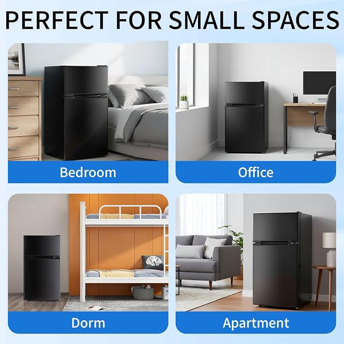Refrigerator 3.2 Cu.Ft Mini Fridge with Freezer, 7-Temperature | Double Door Compact Refrigerator, Adjustable Thermostat & Removable Shelves for Dorm Apartment (2 Door)