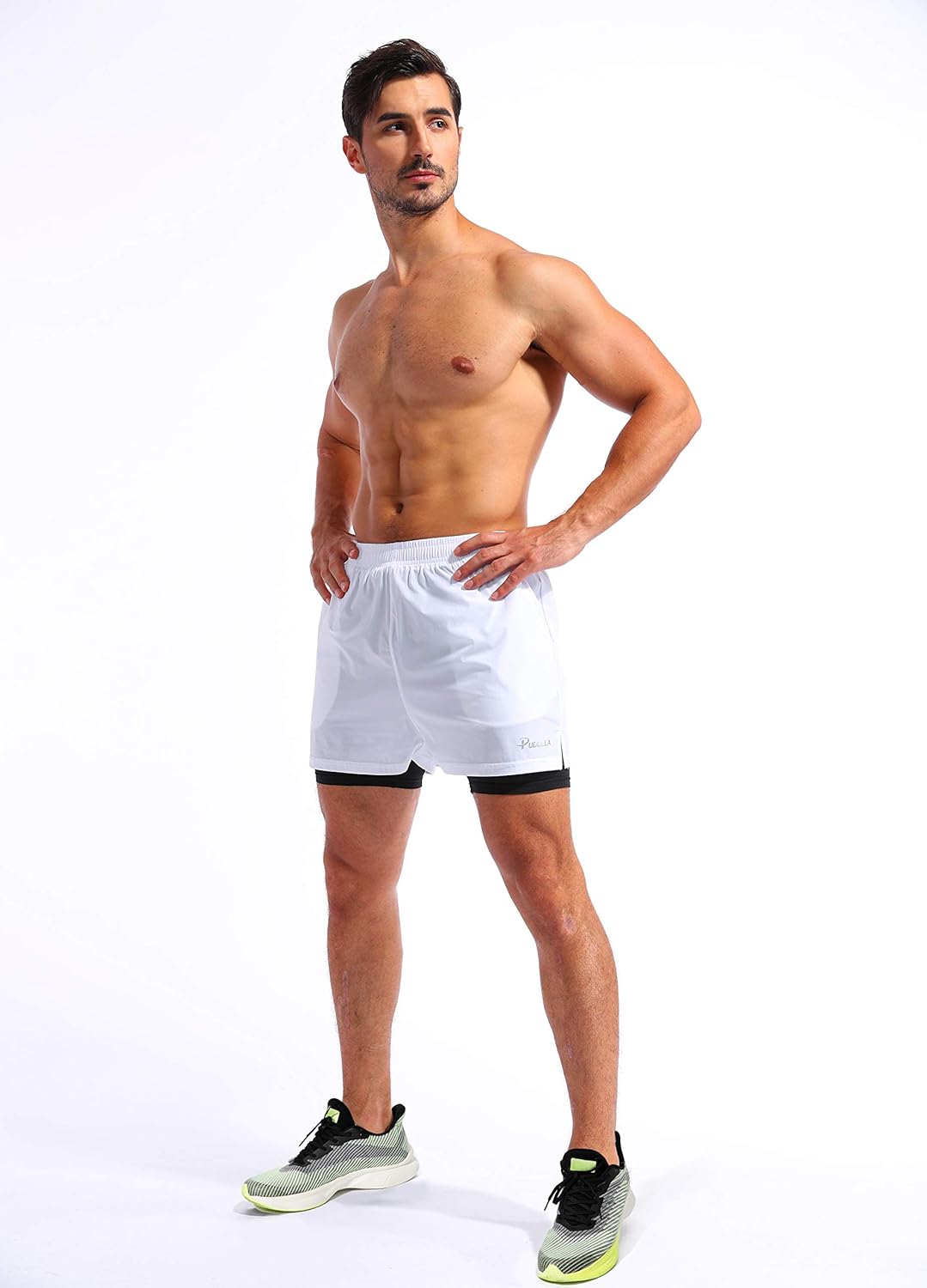 Pudolla Men's 2-in-1 Running Shorts - Quick Dry Athletic Workout Shorts with Phone Pockets | 5" Length