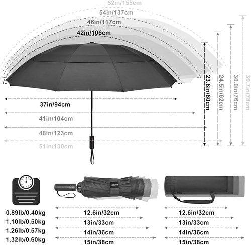 G4Free Large Golf Umbrella - Windproof Double Canopy Travel Umbrella | 42/46/54/62 Inch Sizes