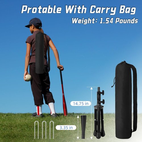 Baseball Tee for Kids - Adjustable Batting Tee 20.85 to 31.30 Inches | Foldable & Stable with Portable Bag