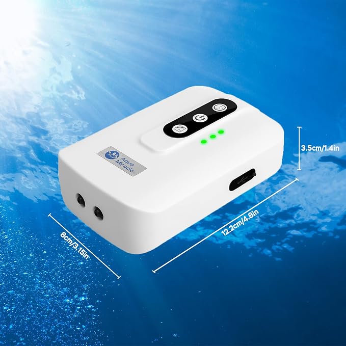 AquaMiracle Lithium Battery Powered Portable Aquarium Air Pump for Fish Tank, USB Rechargeable Aquarium Bubbler Aerator for Outdoor Fishing, Power Outages and Emergency