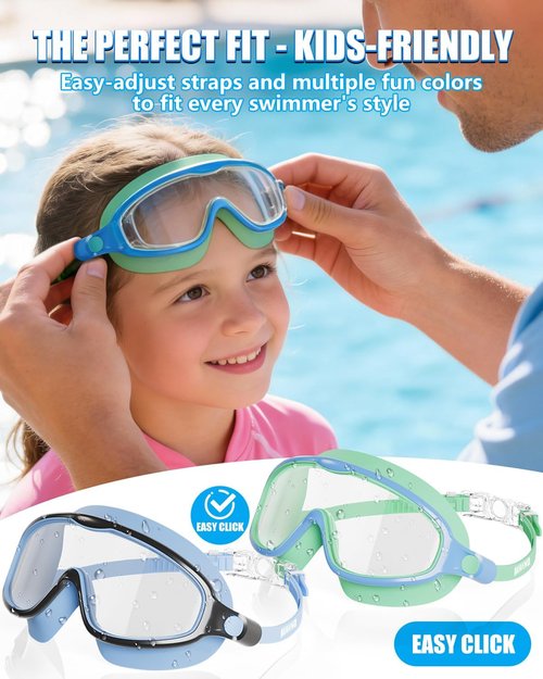 Aegend Swim Goggles for Kids | 2-Pack Wide Frame Anti-Fog & UV Protection for Ages 3-14