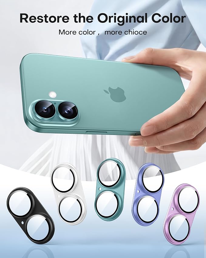 TAURI 2 Pack for iPhone 16/16 Plus Camera Lens Protector, Full Coverage