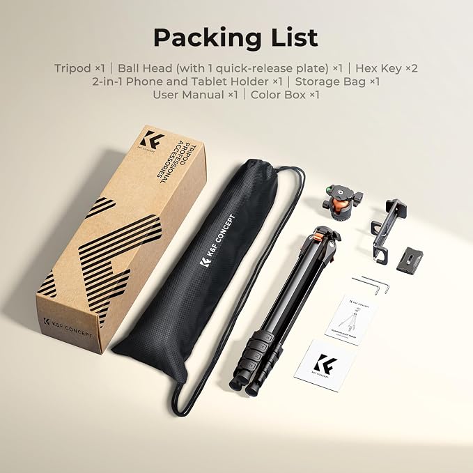 K&F CONCEPT 63" Aluminum Travel Tripod