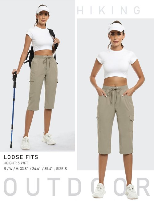 MoFiz Capri Pants for Women - Lightweight Ice Cool Casual Capris with Zipper Pockets | Perfect for Summer Trips