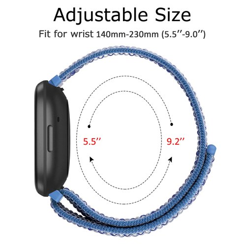 3 Pack Nylon Sport Band, Compatible with Fitbit Sense 2 bands / Fitbit Sense bands /Fitbit versa 4 bands /Fitbit Versa 3 bands Adjustable Sport Solo Loop Replacement Wristband Straps for Women Men (Black+Cape Blue+Seashells)