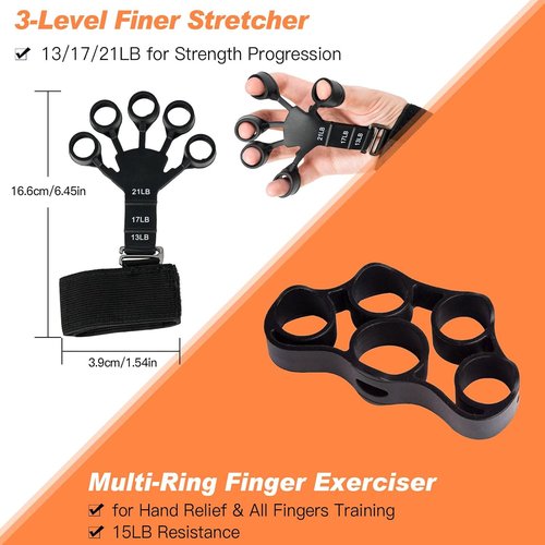 CYFIE Grip Strength Trainer Kit - Adjustable Hand Gripper & Forearm Strengthener Set | Includes Finger Stretcher & Stress Ball