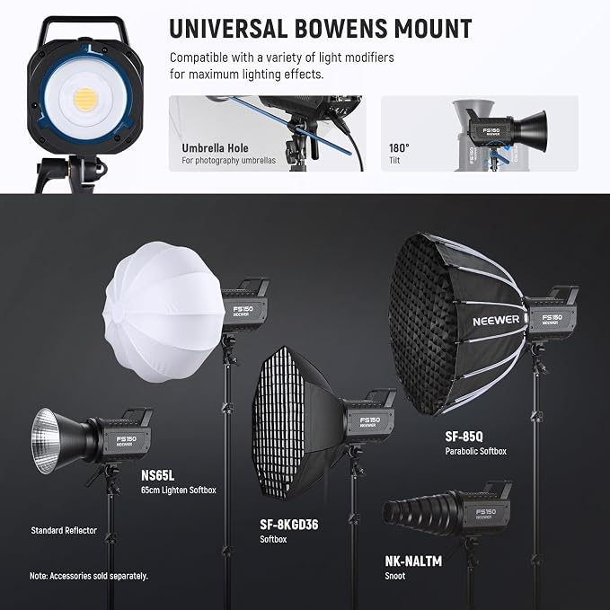 NEEWER FS150 LED Video Light 2.4G/APP Control, 130W 5600K COB Daylight Silent