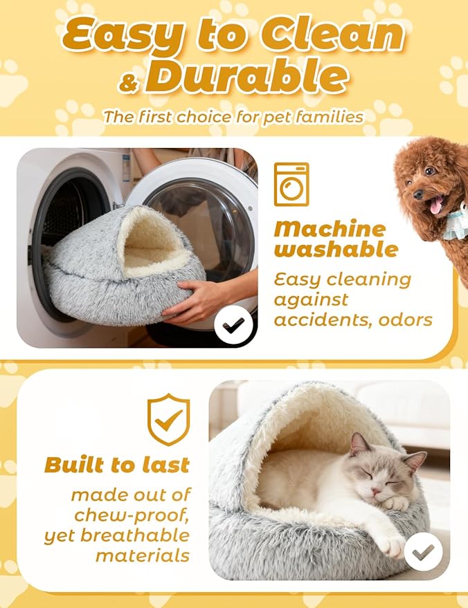 Dog Bed, Dog Bed with Cover Cave, Dual Comfort Design, Pet Bed for Small/Medium/Large Cats and Dogs, Anxiety Relief, Durable & Chew-Proof, Improves Sleep & Behaviour (Gray, 40in)