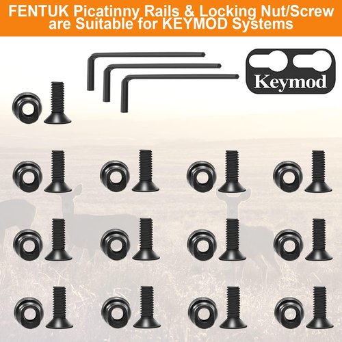 FENTUK Keymod Picatinny Rails Set - 3 to 13 Slot Options with T-Nuts & Screws - Black Finish