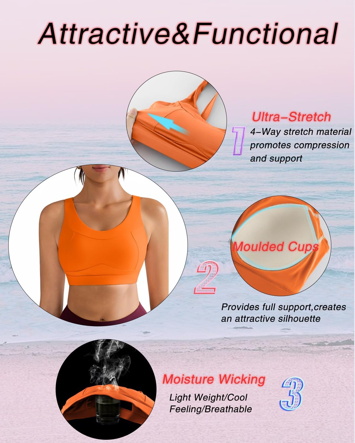 RUNNING GIRL High Impact Sports Bra - Racerback Workout Crop Top for Women | Push-Up Longline Design
