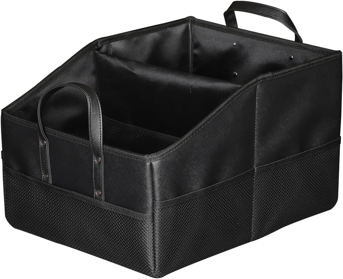 Collapsible Car Seat Organizer with 9 Compartments, Brown | Dividable Partitions, Mesh Pockets, Folds Flat Front/Back Seat & Floor Storage for SUV/Truck Travel
