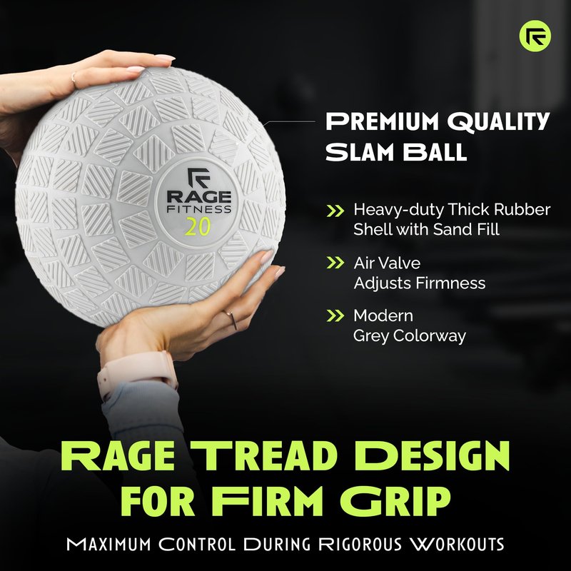 Rage Fitness Slam Ball,10, 15, 20lb Medicine Balls, Tread Texture For Firm Grip, Full Body Workout Dynamic Weighted Balls for Exercise, Smash Balls for Strength, Conditioning, Cardio and Core Workouts