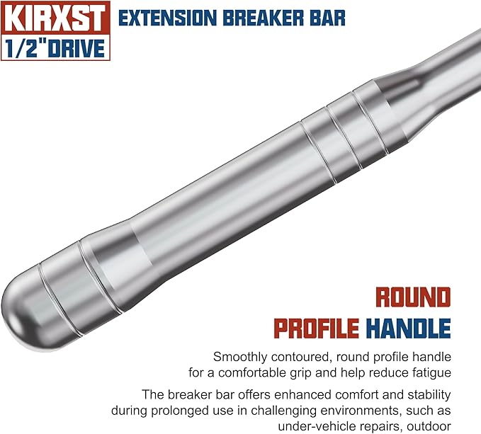 25-Inch 1/2” Drive Breaker Bar, 250° Rotatable Head, Heavy Duty Extension Breaker Bar, Ball Lock Function, Laser Marking, Mechanical Work, Automobile and Motorcycle Maintenance and Repair