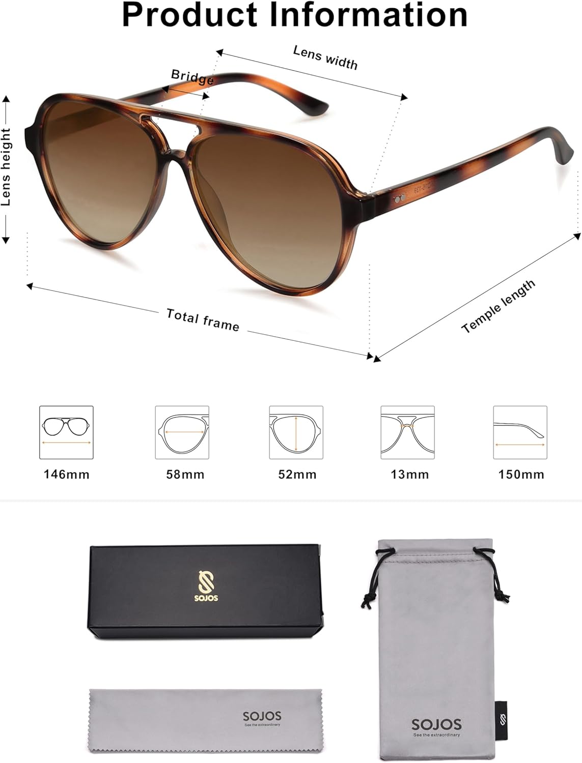 SOJOS Classic Polarized Aviator Sunglasses - Retro Trendy Shades for Men & Women | Model SJ2201