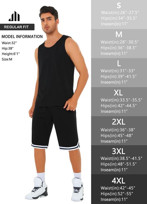JWM Men's 11" Gym Basketball Shorts - Quick-Dry Lightweight Mesh with Zipper Pockets for Workouts