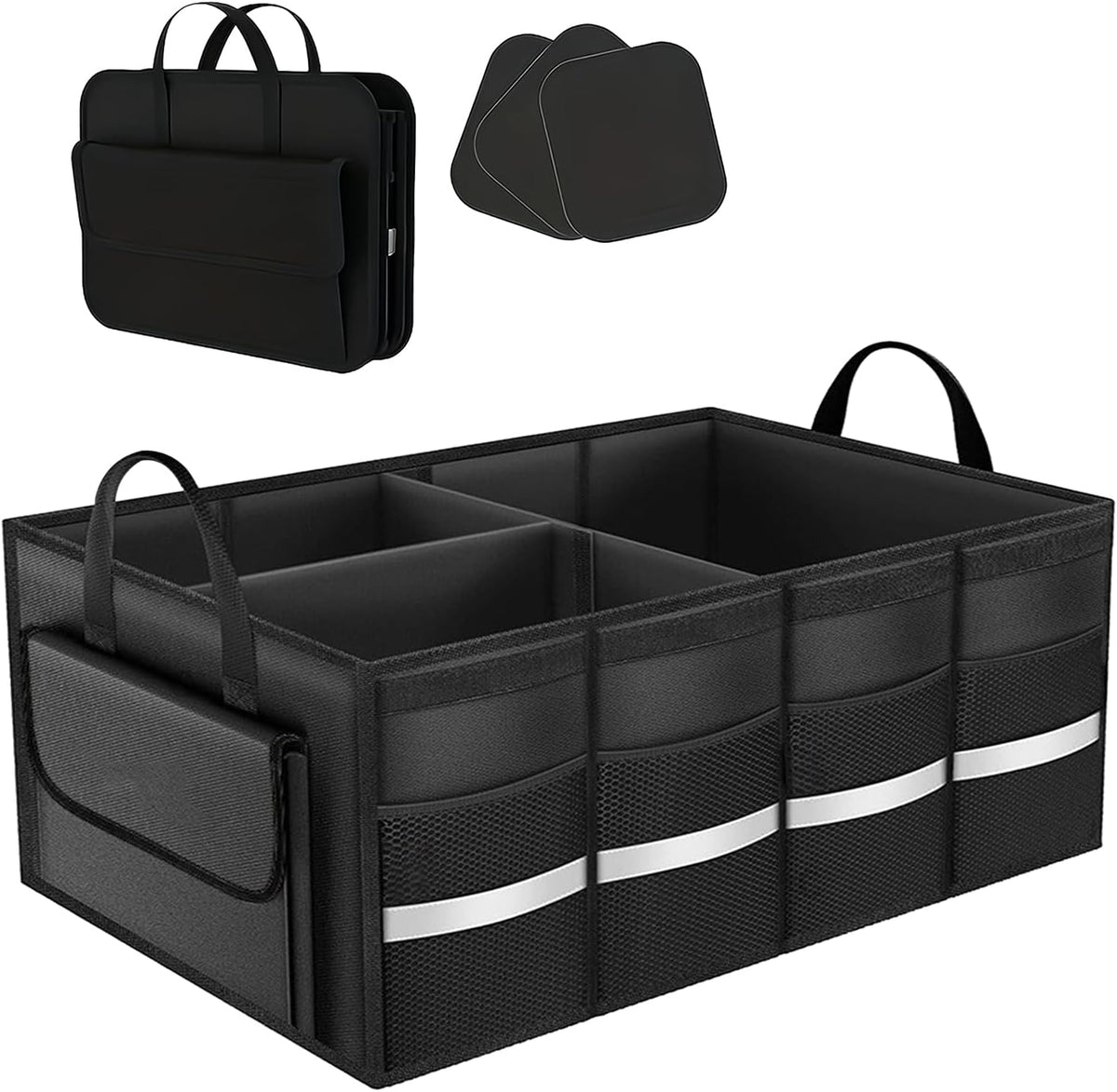 CloudDream Car Trunk Organizer and Storage, 35.4" Large Foldable Cargo Storage with 3 Compartments & 6 Pockets, Waterproof Collapsible Organizer for SUV, Truck, Minivan, Sedan, Auto Accessories