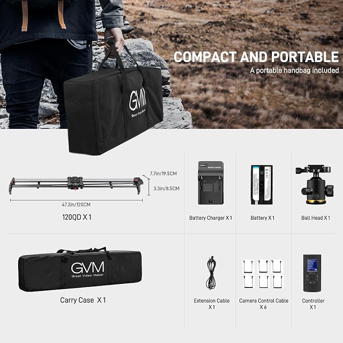 GVM 48"/120CM Carbon Fiber Motorized Camera Slider, Professional Camera Slider