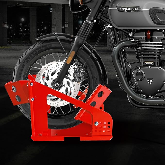 Jack Boss Motorcycle Wheel Chock, Motorcycle Stand Up to 1800 Lbs, Wide Range Less Than 6 Inch, 12 Holes Support Adjustable Front Tire Stand Chocks for Most Motorcycle