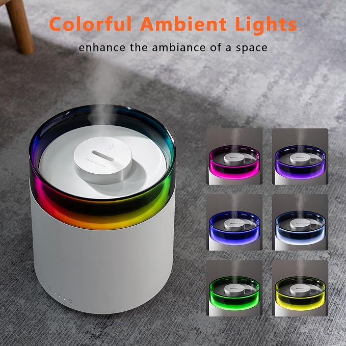 Humidifiers for Bedroom,3L Top Fill Cool Mist Humidifier for Baby Nursery,Essential Oil Diffuser for Large Room,3 in 1 Quiet Ultrasonic Humidifier for,Office,Plant,Nursery,BPA FREE (White)
