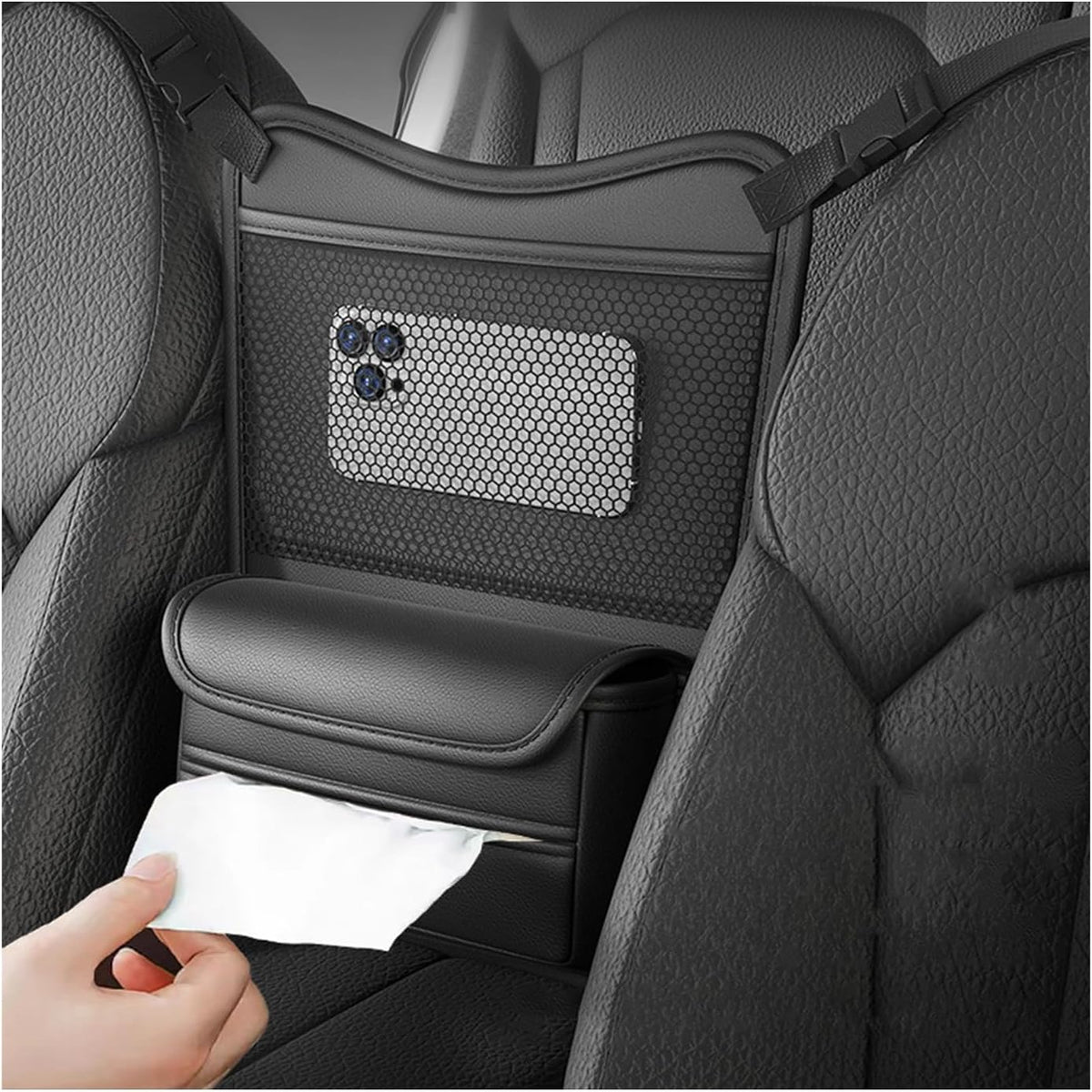 Ohleats Car Organizer Storage Between Seats, Nappa Leather Auto Handbag Holder for Document Phone Storage, Large Capacity Automotive Console Pocket Purse, Car Accessories (Gray)