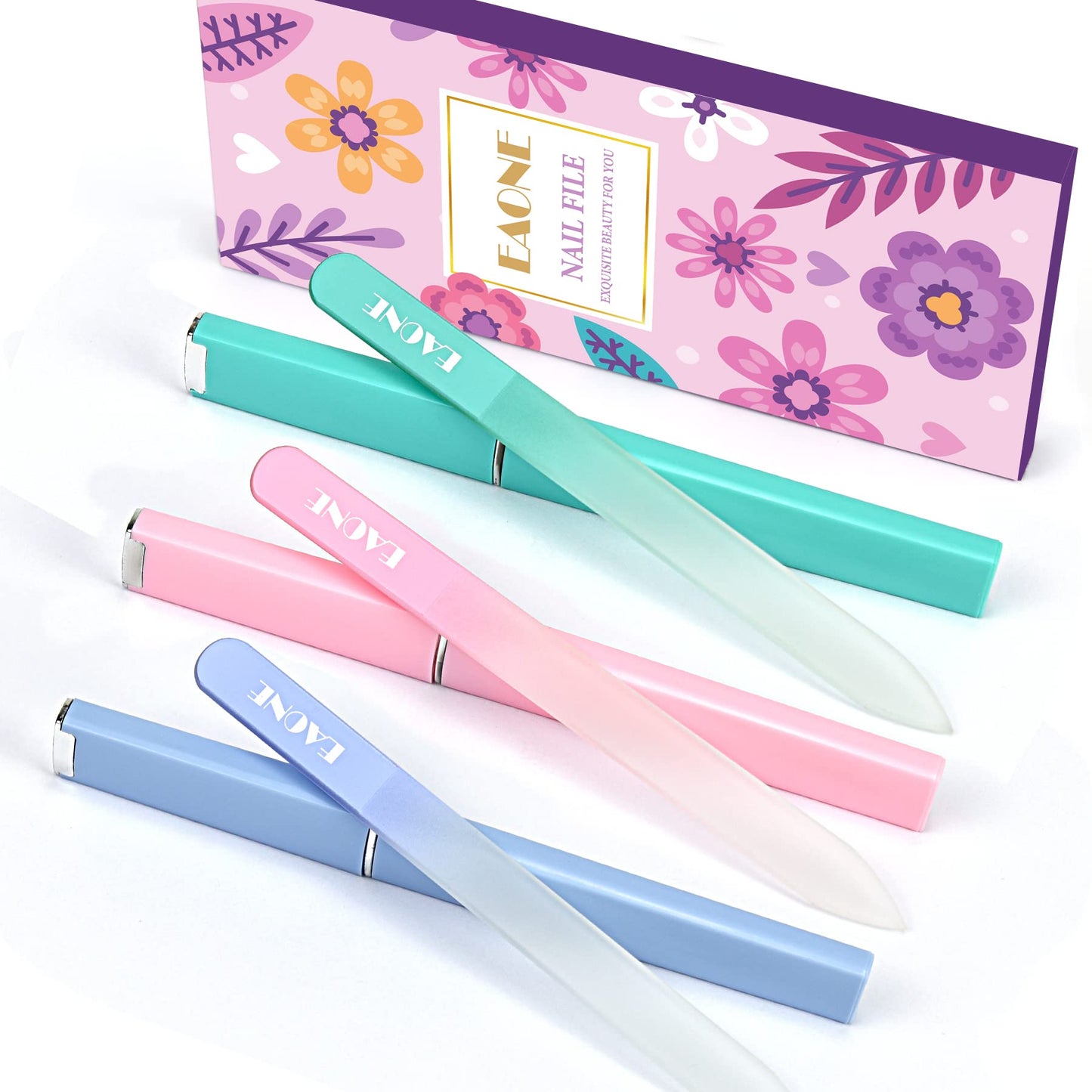 Eaone Glass Nail File With Case, 3 Pack Glass Fingernail Files Professional Crystal Diamond Nail Files For Natural Nails Czech G