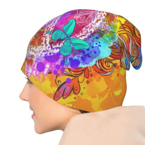 Hippie Vintage with Peace Sign Slouchy Beanies Skull Caps for Women Men, Cool Running Hat Soft Night Caps for Sleeping Chemo Headwear Summer Winter
