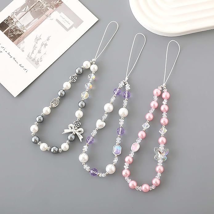 Beaded Phone Charm Lanyard Strap Girly Style Fixed Beads Pearl Lanyards
