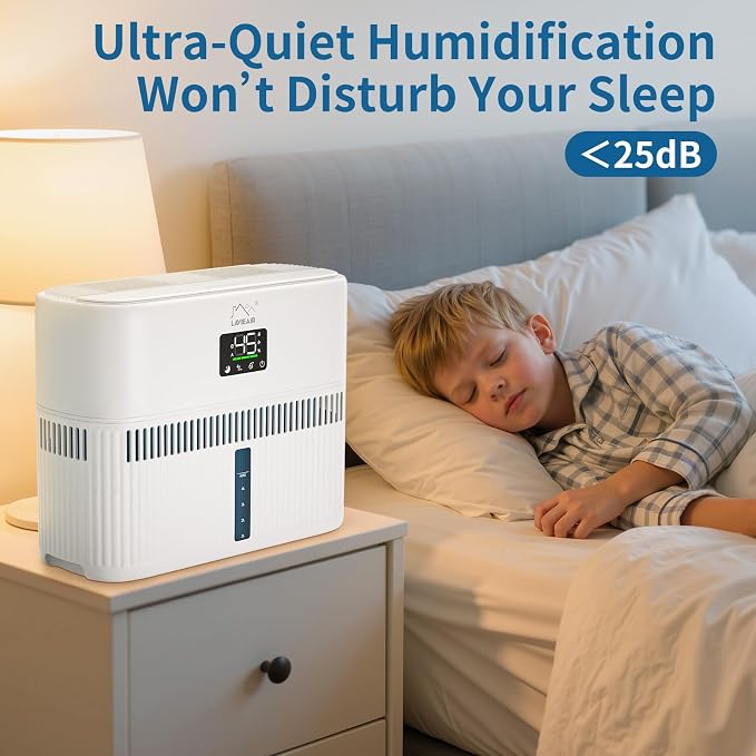 Smart Evaporative Humidifiers for Bedroom, Living Room, Nursery, Large Room up to 300 ft², 5L Tank, Max 48H Runtime, Mist-free Top Fill Humidifier for Baby, Plants, Easy to Clean