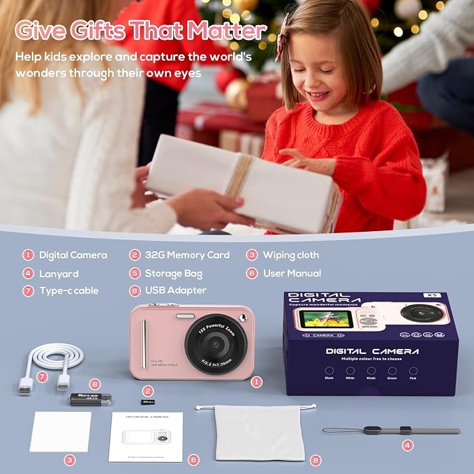 Digital Camera for Kids, 48MP FHD 1080P Point and Shoot Digital Cameras