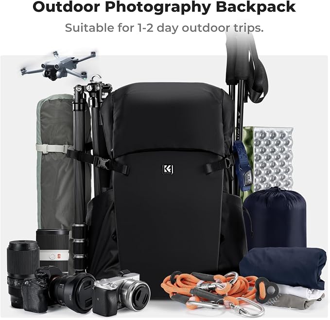 K&F Concept Camera Backpack, 30L Large Capacity Camera Bag, Waterproof DSLR
