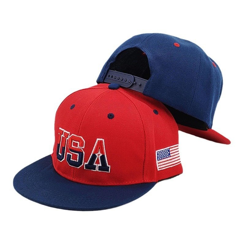 USA Snapback Hats for Men Women American Flag Baseball Cap Adjustable Cotton Embroidered Flat Brim Hat Patriotic Dad Hat Trucker Cap White
