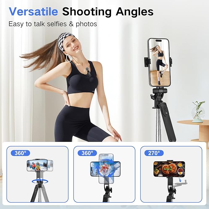 Vlogging Kit for iPhone/Android, Metal Selfie Stick Tripod for iPhone