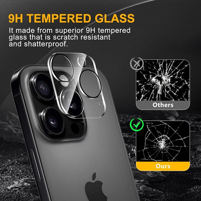 3 Pack Camera Lens Protector for iPhone 16 Pro/16 Pro Max, Tempered Glass